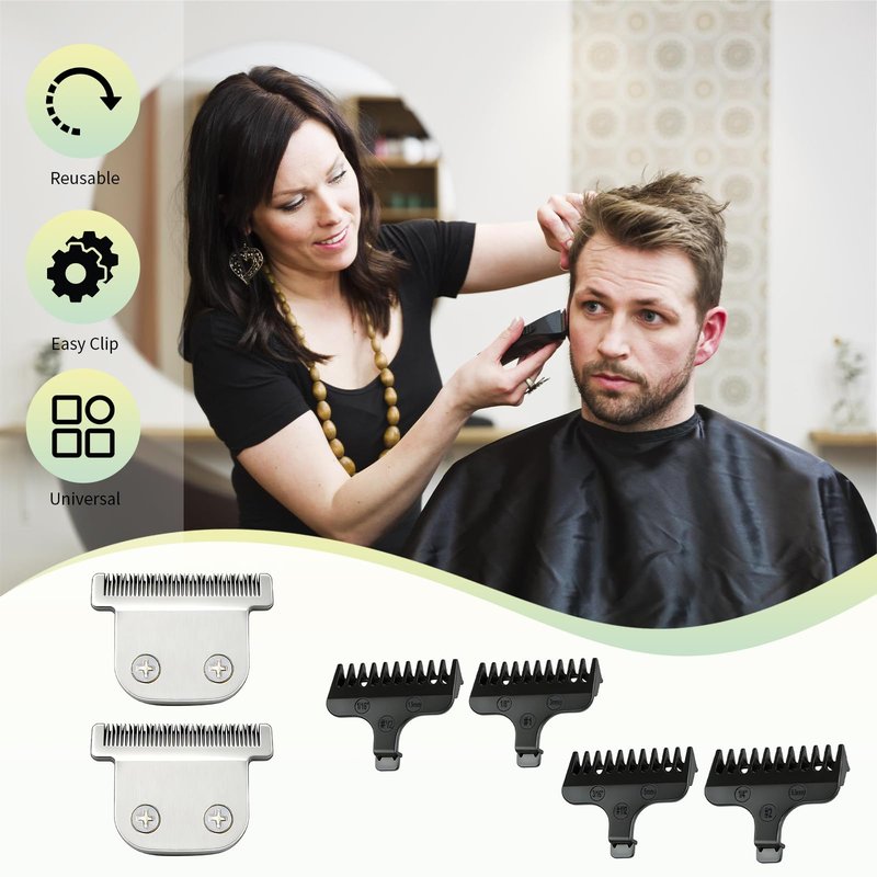 T-Blade & Comb Kit for Wahl Trimmers, Includes 1.5mm 3mm 5mm 6.5mm Combs & 2 Replacement Blades, Compatible with Wahl 9864 9864SS 9686 9818A 9854L 9876L WSS3L SS2L Etc