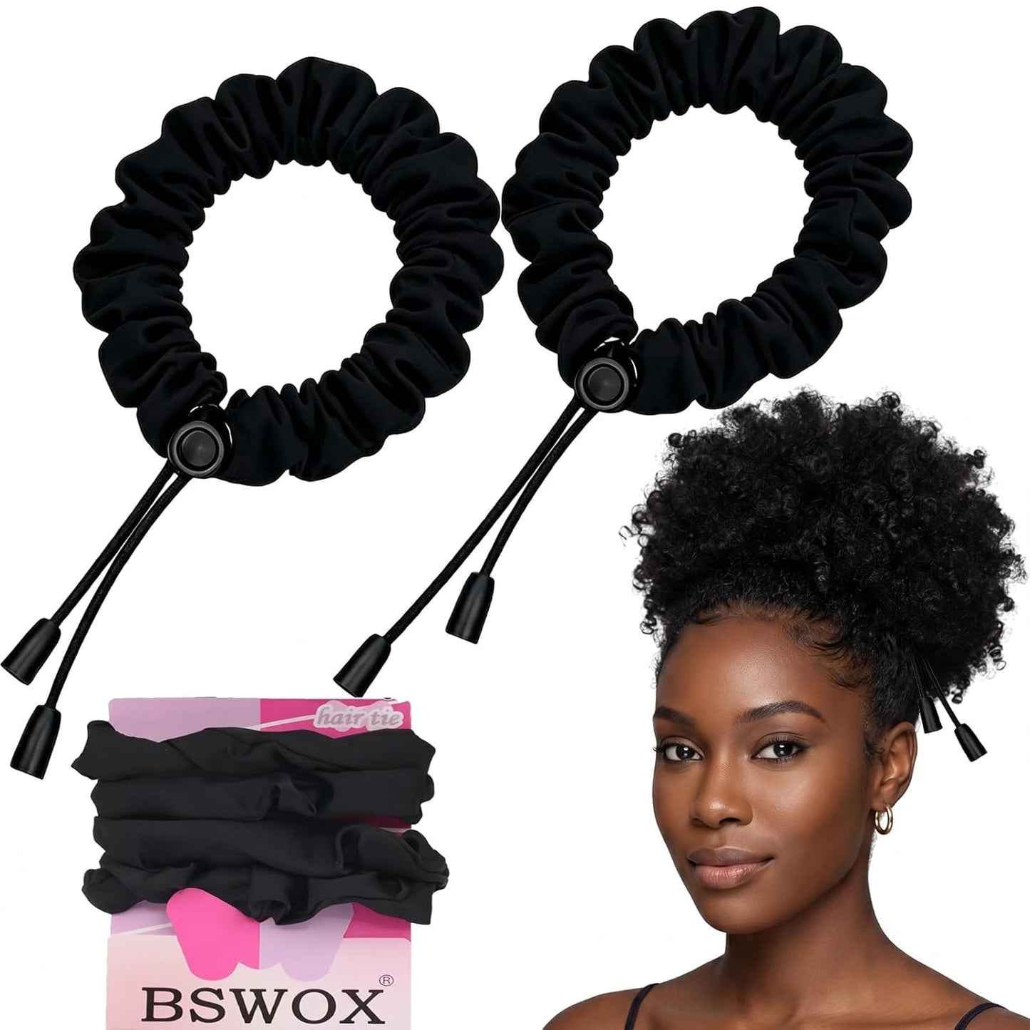 Adjustable Afro Puff Hair Ties - Extra Large Satin Scrunchies for Thick Curly Hair | No Damage, Oversized Design