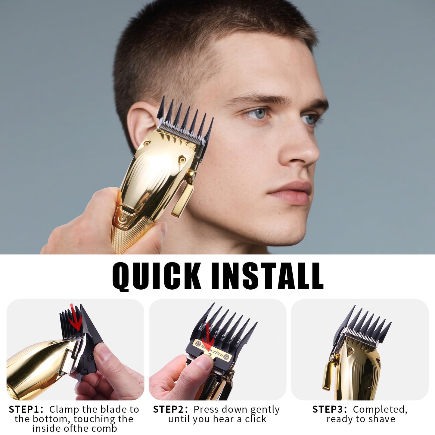 COSYONALL Clipper Replacement Guards for BabylissPRO Clippers Barberology FX870, FX880, FX825, and FX673 Clippers,Cutting Lengths 1/16”-3/4 ”,Black 8 Pack