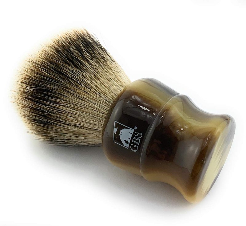 G.B.S Badger Shaving Brush with Faux Horn Handle, Free Stand, Large Silvertip