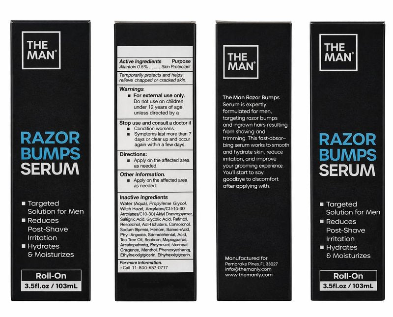 The Man Razor Bumps Serum - Ingrown Hair Treatment for Men - Razor Bump Treatment for Men - Face & Body After Shave & Razor Burn Treatment - Metal Roll On Soothes Skin & Calms Irritation (3.5fl.oz)
