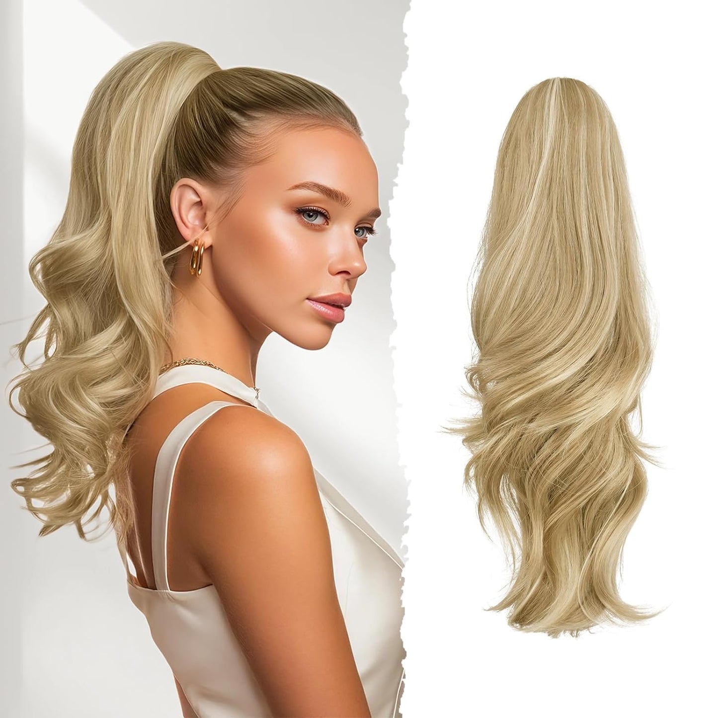 Claw Clip Ponytail Extension - 16 Inch Curly Wavy Synthetic Hairpiece | Dark Brown Fluffy Clip-In for Natural Look