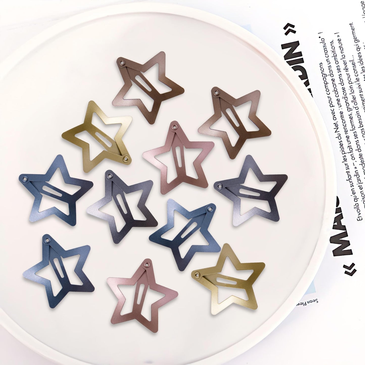 Cptots 30 Pcs Metal Star Hair Clips 2000s Y2K Snap Barrettes 1.25 In Non Slip Star Hair Accessories for Women,Metallic Blue Red Gold