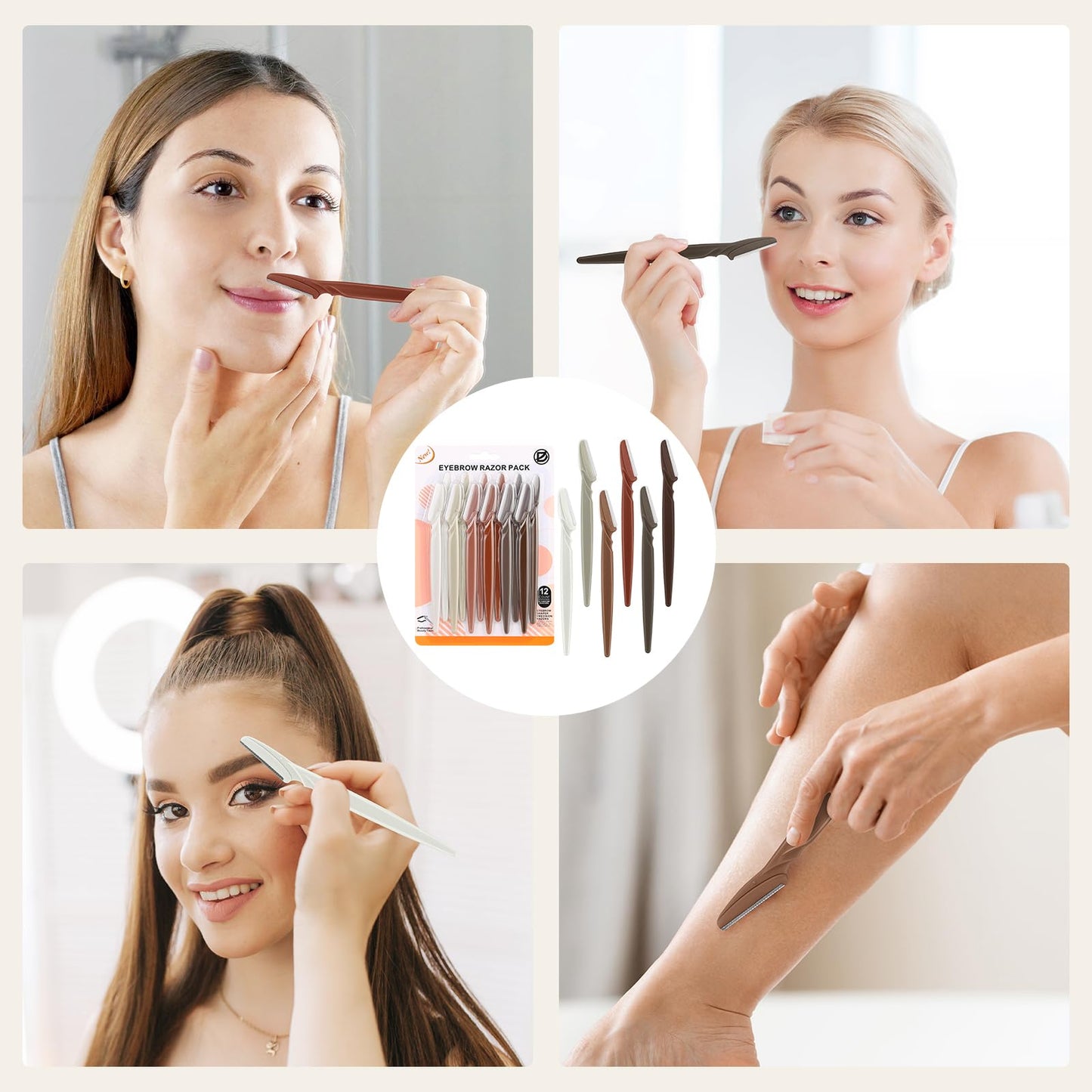 D Dermaplane Razor for Women Face - 12PCS Eyebrow Razor With Precision Cover - Dermaplaning Tool for Face Shaver - Facial Hair Removal - Neutral