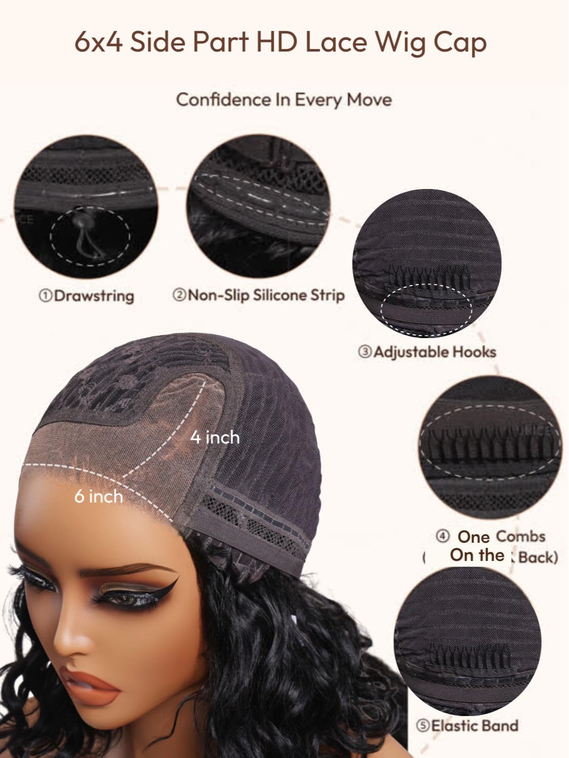 Beauty Forever Glueless Bob Wig Human Hair Water Wave 6x4 Lace Closure Pre Cut Pre Plucked Bye Bye Slip Secure Fit Side Part 250 Density Drawstring Short Curly Bob Wig for Black Women 12inch