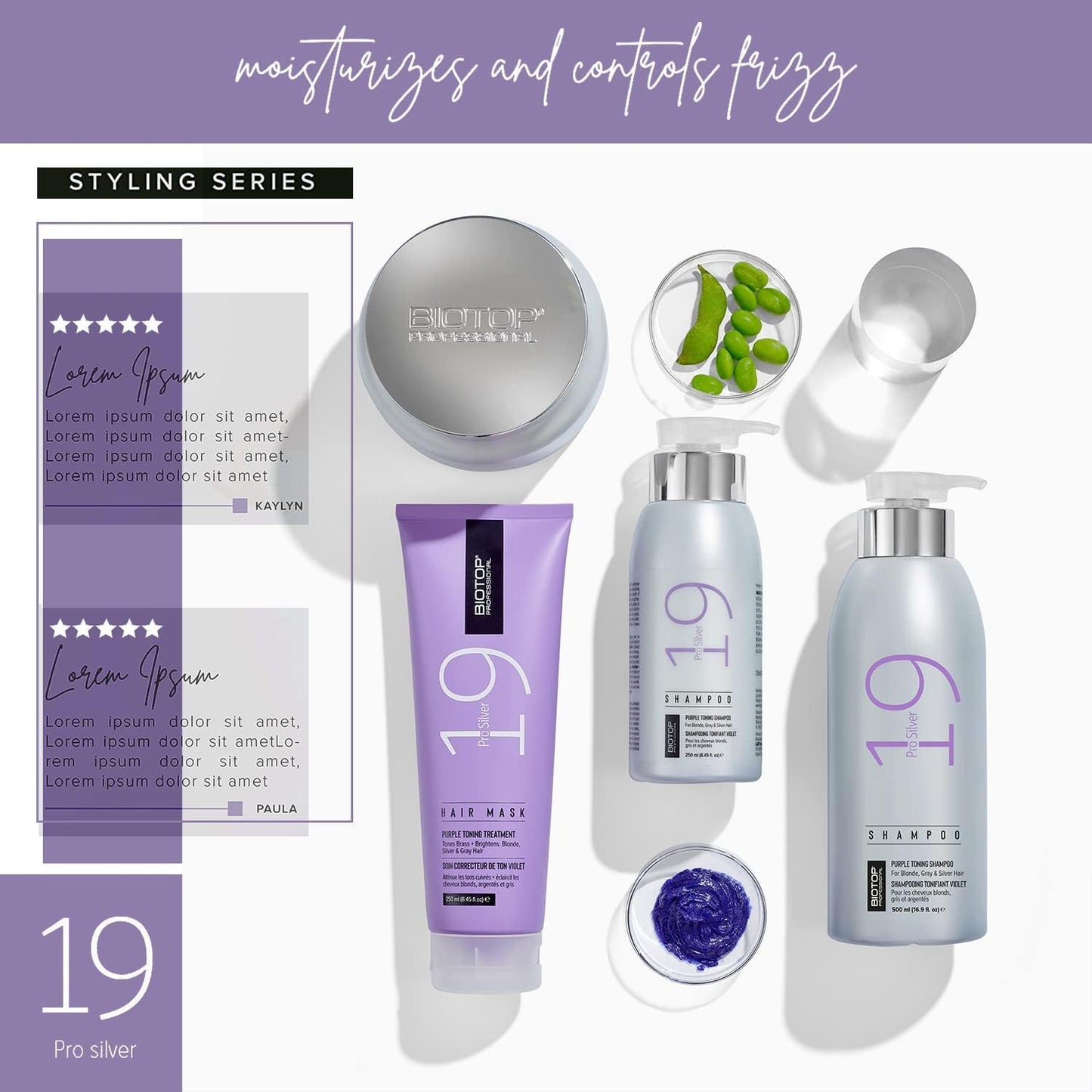 Biotop Professional 19 Pro Silver Hair Mask - Moisturizes & Eliminates Yellow and Brassy Tones - Hydrating Hair Mask For Blonde or Bleached Hair - 18.6 oz