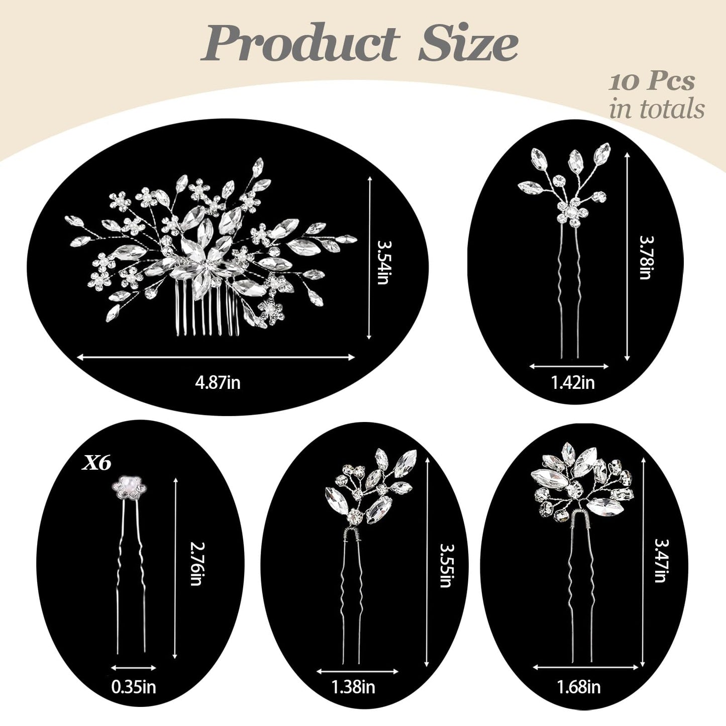 10 Pcs Silver Rhinestone Bride Hair Pins Set Crystal Bridal Hair Accessories for Women, Wedding Hair Piece for Brides Bridesmaids Flower Girls Classic Elegant Style