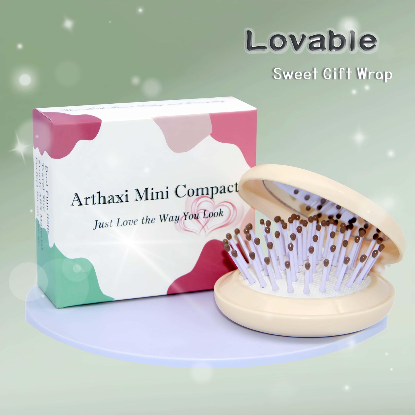 Arthaxi Travel Hair Brush with Small Mirror, Gifts for Women, Compact Mirror with Mini Brush, Folding Purse Hairbrush, Mini Hair Brush and Mirror Combo, Small Hairbrushes in Box , Baby Yellow,1 Pack