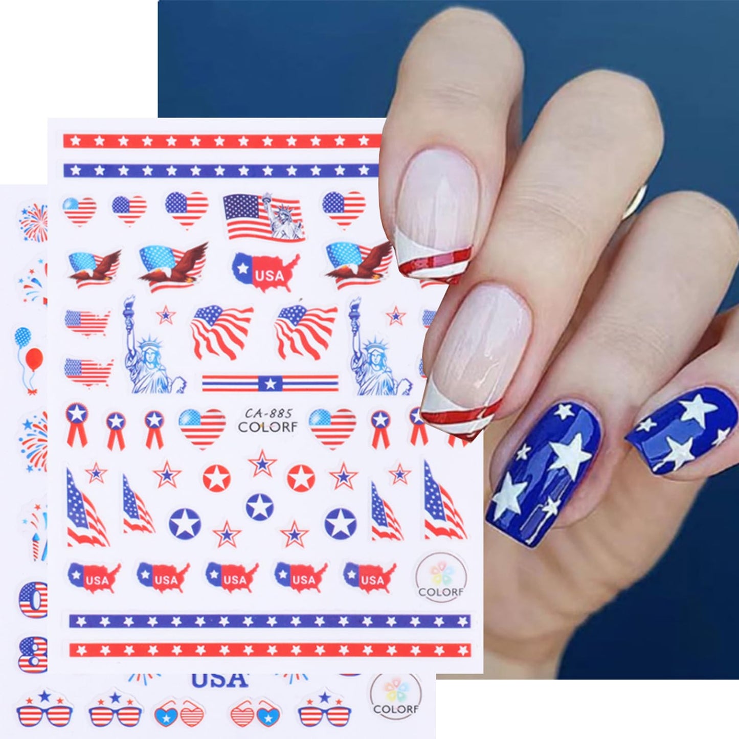 4th of July Nail Stickers Independence Day Nail Art Decals American Flag Self-Adhesive Nail Sticker for Patriotic 10 Sheets 3D Nail Stickers Nail Supplies for Women Kids
