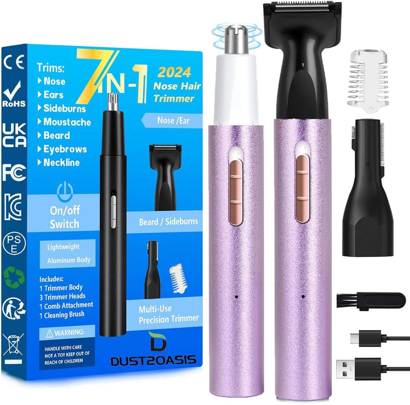 Dust2Oasis Nose Hair Trimmer for Men Women-2024 Professional All-in-1 Use for Nose Ear Hair Trimmer Clipper Pro-14,000RPM Motor,2 hrs Rechargeable Hair Trimmer Set with Dual Edge Blades