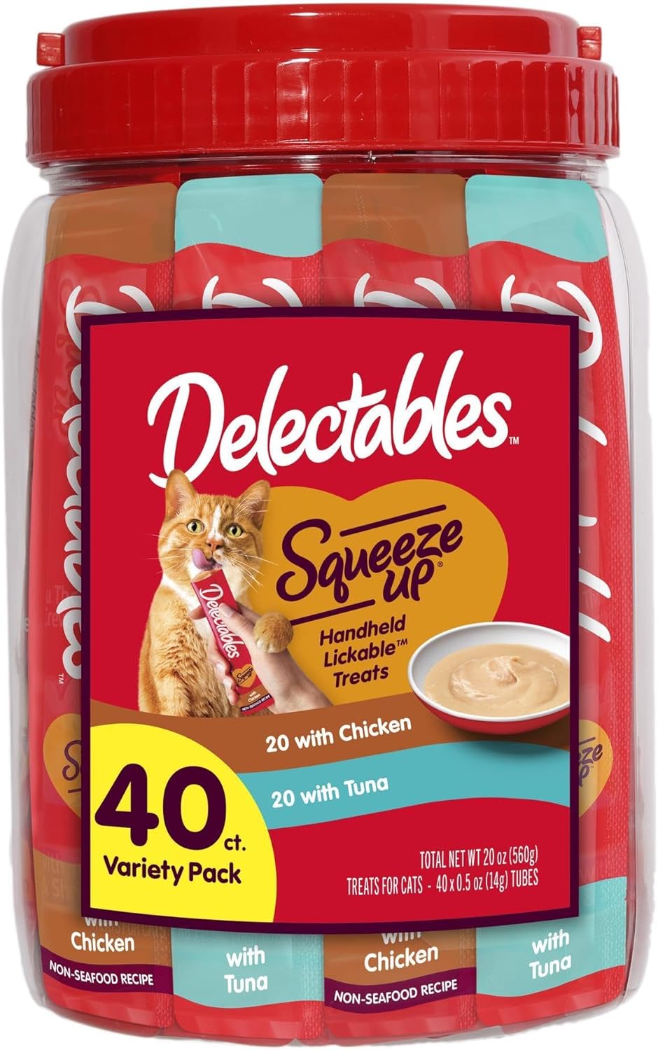 Delectables Squeeze Up Cat Treats - Creamy Lickable Puree Variety Pack | Grain-Free, 24 Tubes, 0.5 Ounces Each