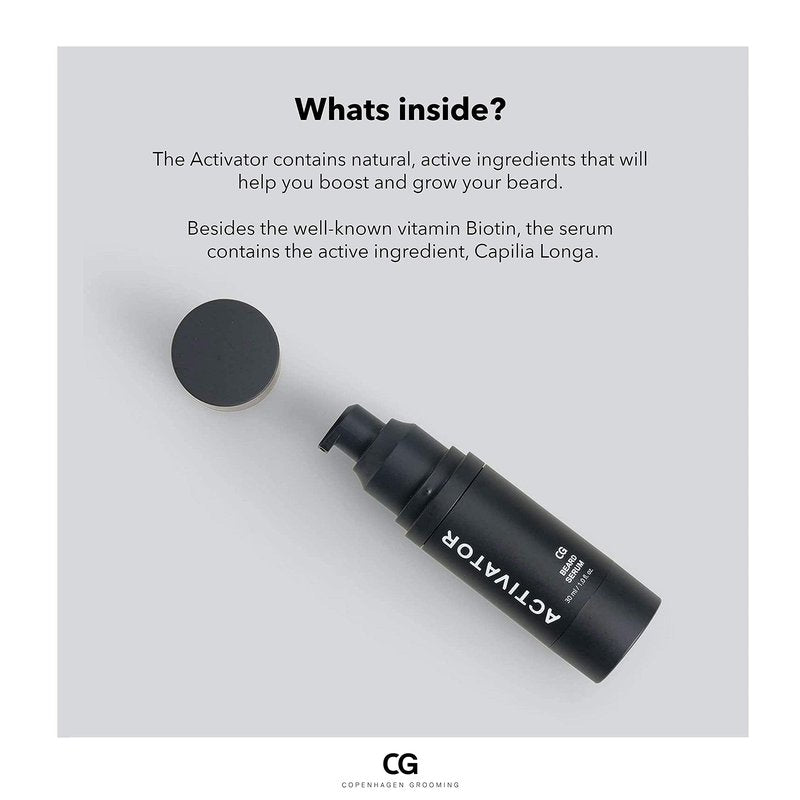 Copenhagen Grooming Beard Growth Kit - Premium Beard Set for Men: Beard Roller, Cleanser, Beard Activator Serum and Beard Keychain Comb (The Activator 1 fl. oz.)