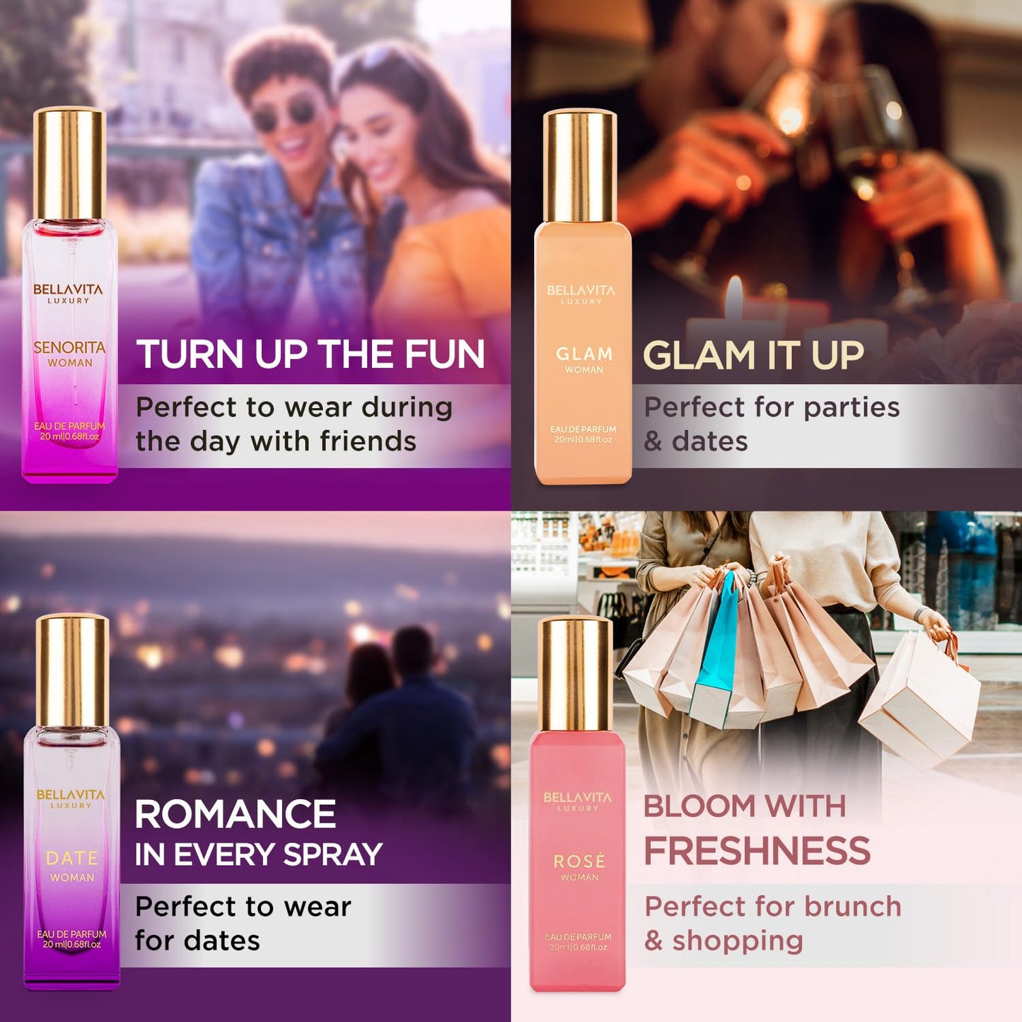 Luxury Women's Perfume Gift Set - Bellavita Rose, Senorita & Date | 80ml | Long-Lasting Floral Fragrance
