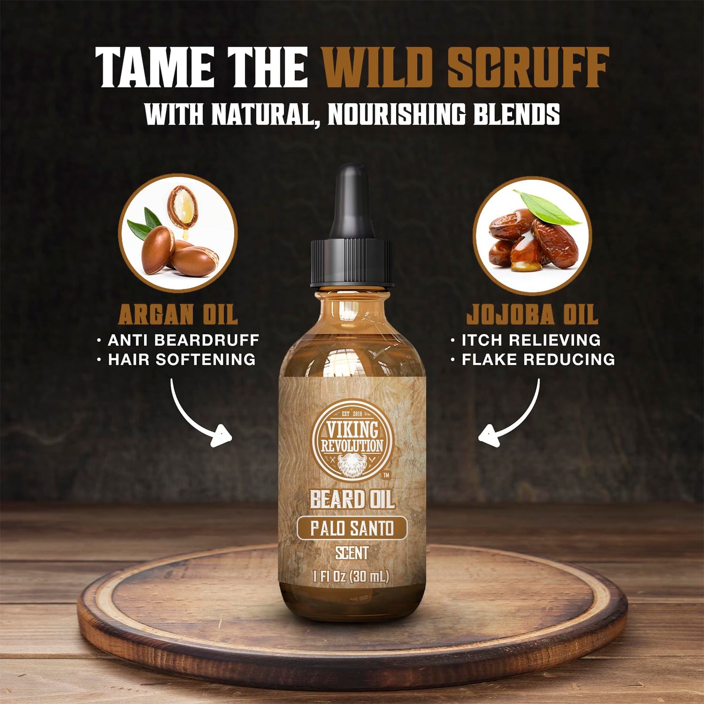 Viking Revolution Palo Santo Beard Oil for Men - Natural Mens Beard Oil with Argan Oil and Jojoba Oil - Beard Softener, Strengthens and Moisturizes - Beard Conditioner for Men (Palo Santo, 1 Pack)