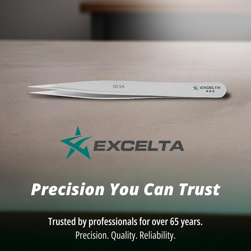 Excelta Precision Tweezers, Straight Medium Point, Professional Neverust Anti‑Magnetic Conductive Stainless Steel Tool with Slip‑Resistant Design for Medical Device Manufacturing, Jewelry, Electronics