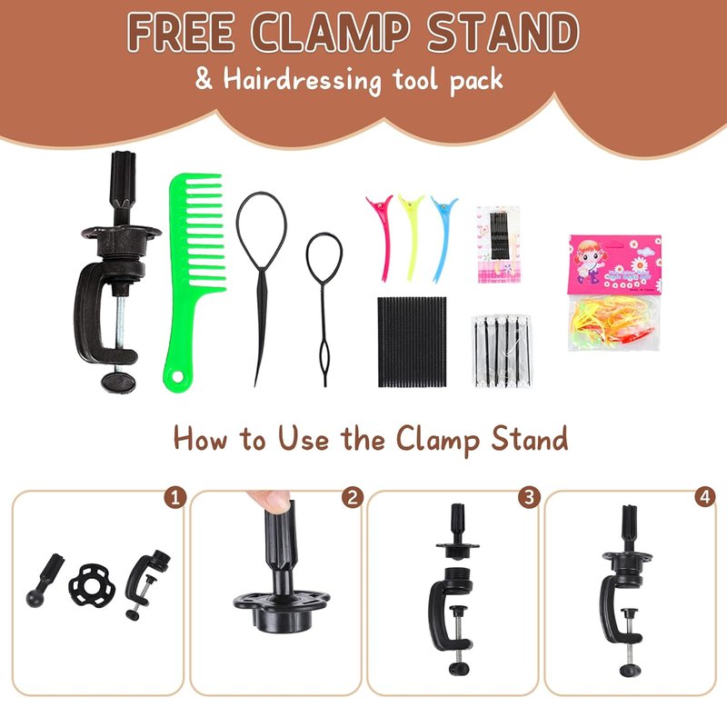Human Hair Mannequin Head - 22"-24" Cosmetology Training Head with Tripod Stand & Clamp Holder for Styling, Braiding, Cutting