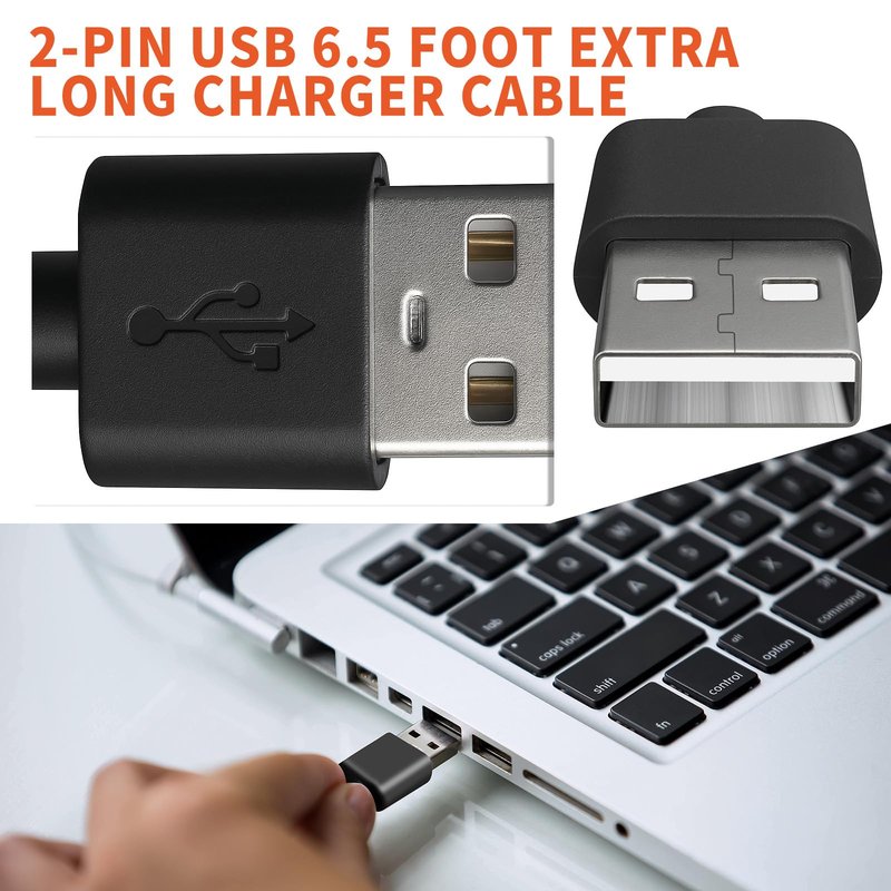 2-Pin USB 6.5 Foot Extra Long Charger Cable for Wahl Magic Clip Senior Sterling-4 Detailer Lithium-Ion Professional Hair Clipper Replacement Power Cord for Wahl 8164 Finale and 8173 Vanish Razors