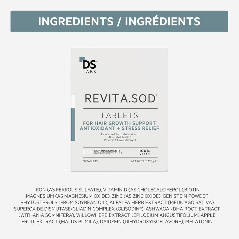 DS Labs Revita.SOD Hair Support Tablets - Daily Hair Wellness Supplement with Superoxide Dismutase, Zinc & Ashwagandha, For Men & Women, 30 Tablets