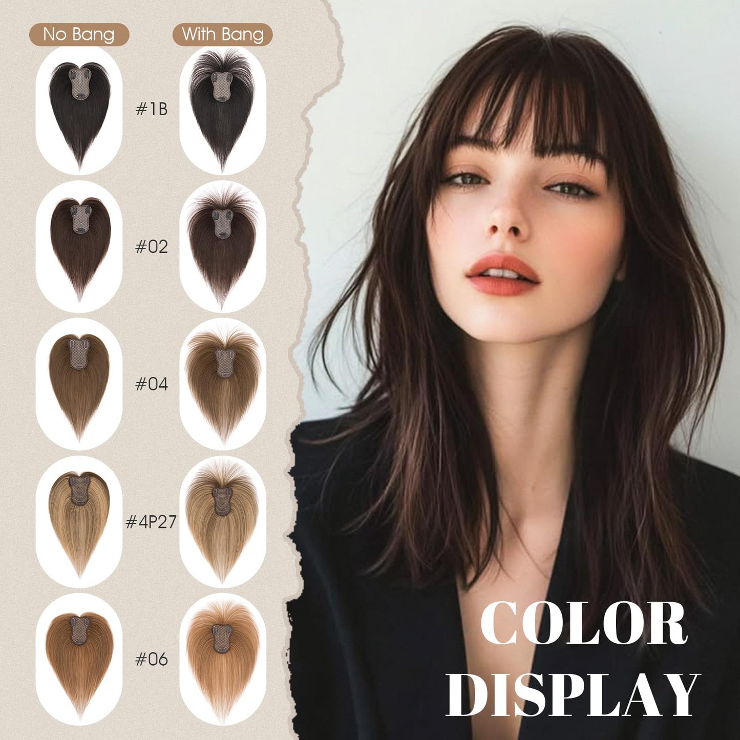 Rich Choices Hair Toppers Real Human Hair for Women 100% Human Remy Toppers With 3D Bang Hair Toppers For Thinning Hair Wispy Air Bang Hairpieces 10 Inch #06 Light Brown
