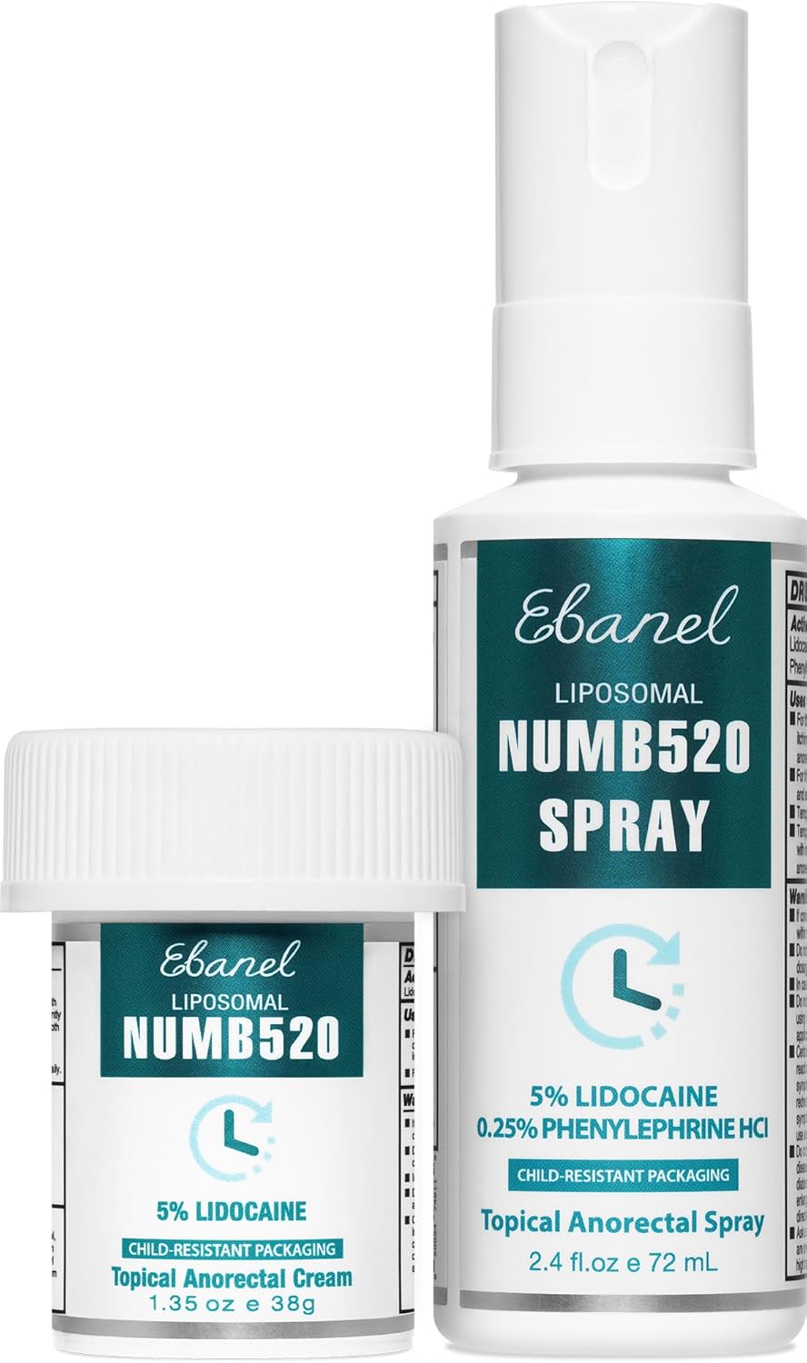 Ebanel 5% Lidocaine Numbing Cream - Maximum Strength Pain Relief for Hemorrhoids & Burns | 1.35 Oz