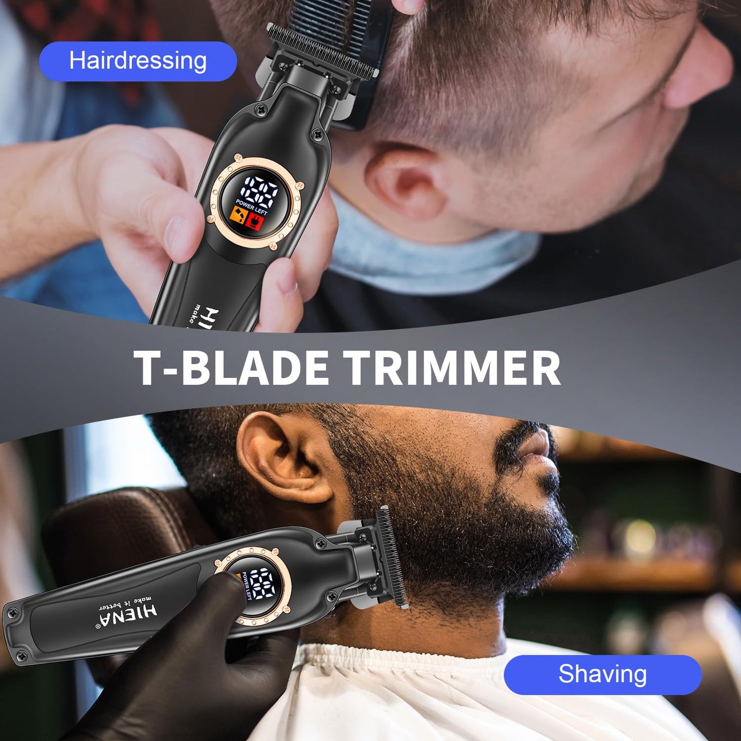 Professional Cordless Hair Trimmer for Men, T-Blade Zero Gapped Hair Clipper, Mens Beard Trimmer, Edgers, Fade Barber Clipper, Black