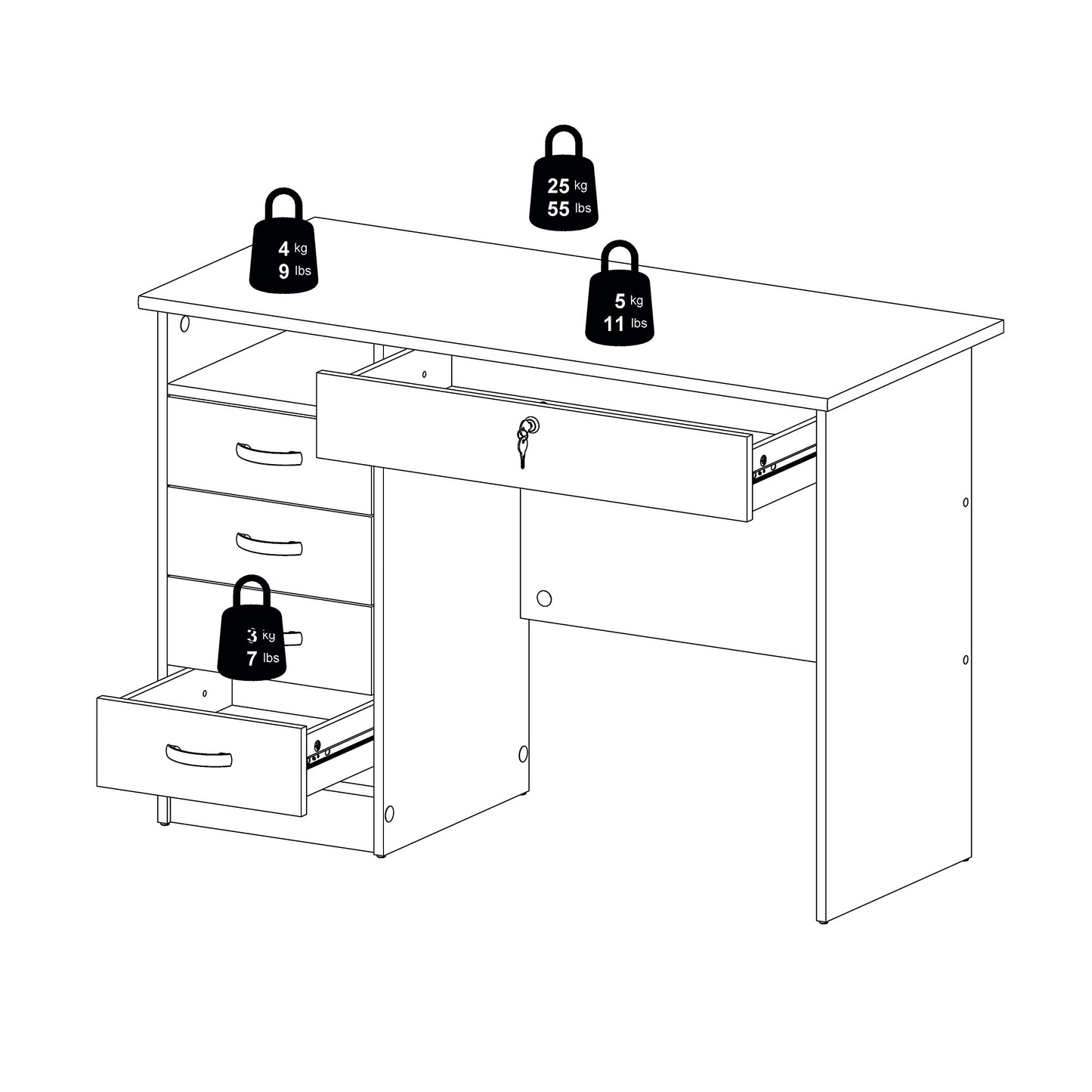 Tvilum Desk with 5 Drawers, White