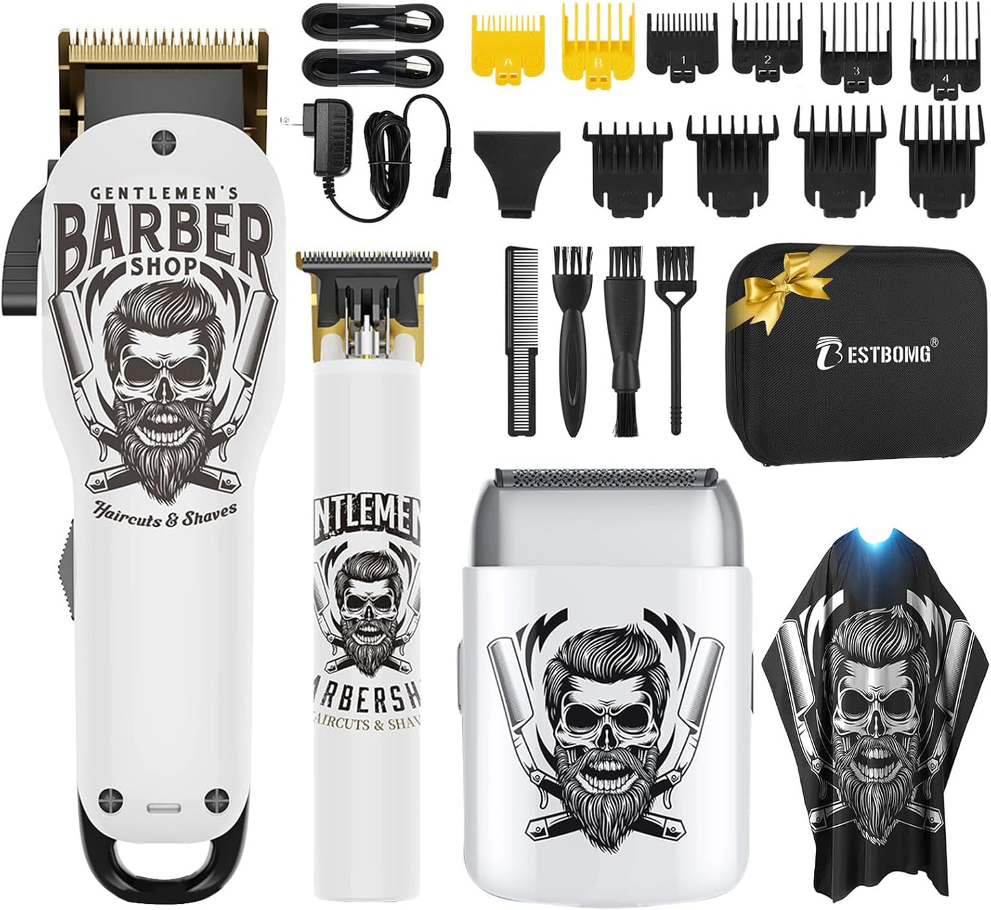 Professional Hair Clippers for Men - Rechargeable Metal T-Blade Beard Trimmer & Shaver Set | LED Display, Bronze