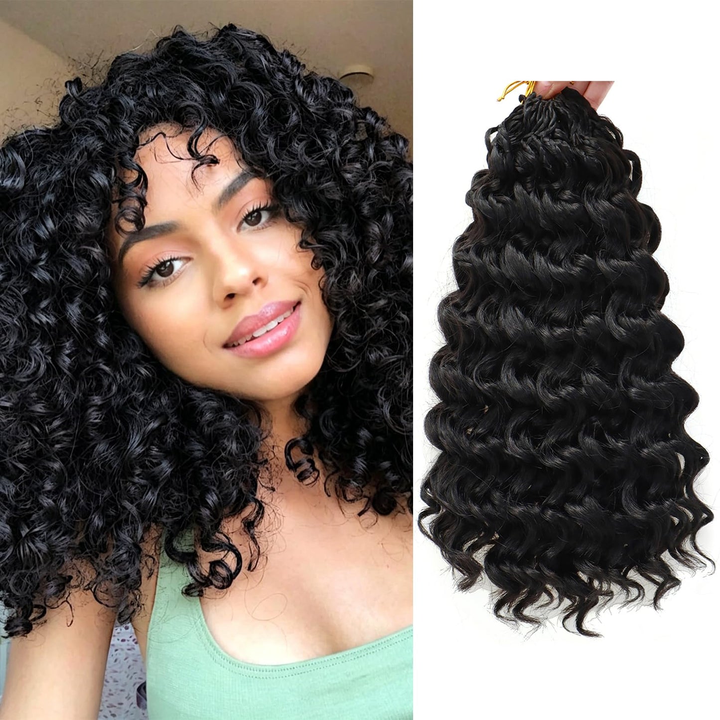 Black Curly Crochet Hair 8 Packs Boho Ocean Wave Crochet Hair 10Inch Synthetic Pre Looped Deep Water Wave Beach Curl Braiding Hair for Black Women (10 Inch,1B#)