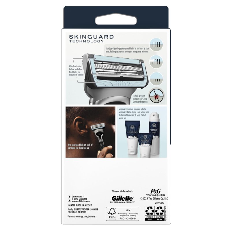 Gillette SkinGuard Razors for Men, 1 Razor Handle and 2 Razor Blade Refills, Designed for Men with Sensitive Skin, Razor Bumps, and Shaving Irritation