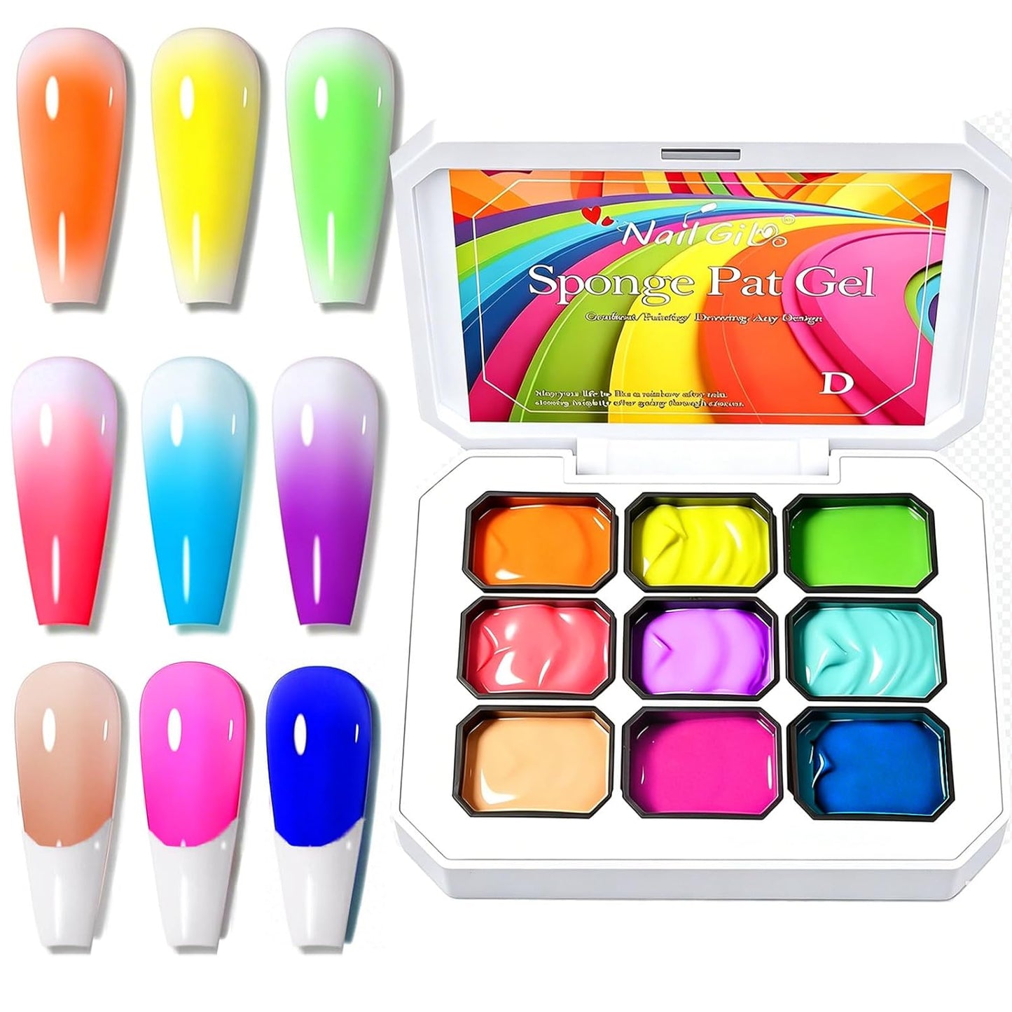 Pat Pat Gel Ombre Nail Art Palette - 12 Colors Gradient Sponge Painting Set for Salon Manicure