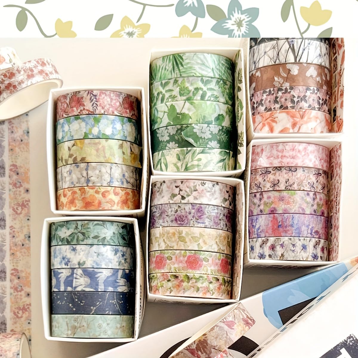 5 Rolls Floral Washi Tape, Tearable Self-Adhesive Decorative Tape for Journal Scrapbook Planner DIY Craft Party Decoration, Spring Flower Romantic Series 4