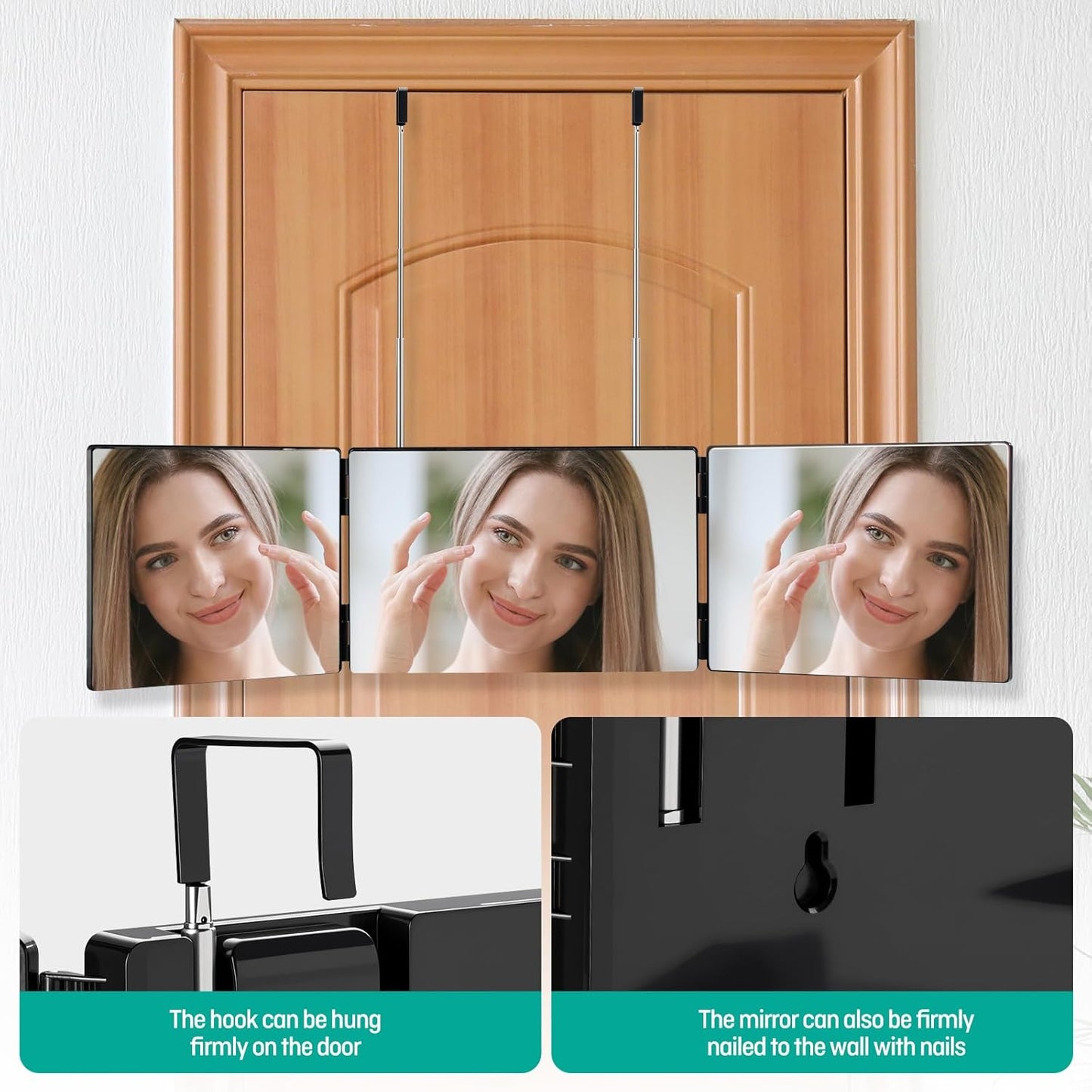Tri-Fold 3-Way Mirror for Self Hair Cutting - 360° View, Height Adjustable, Anti-Fog HD Glass | Perfect for Shaving, Braiding, Travel