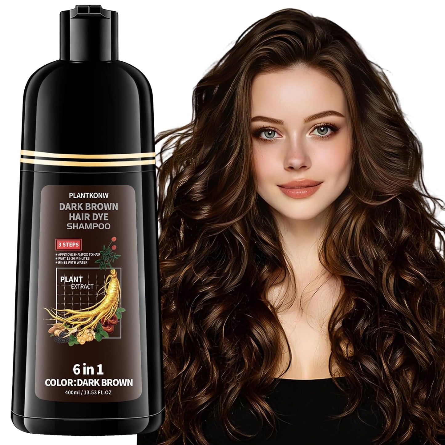 Black Hair Dye Shampoo - 3 In 1 Semi-Permanent Color for Gray Coverage | Ammonia & Paraben Free