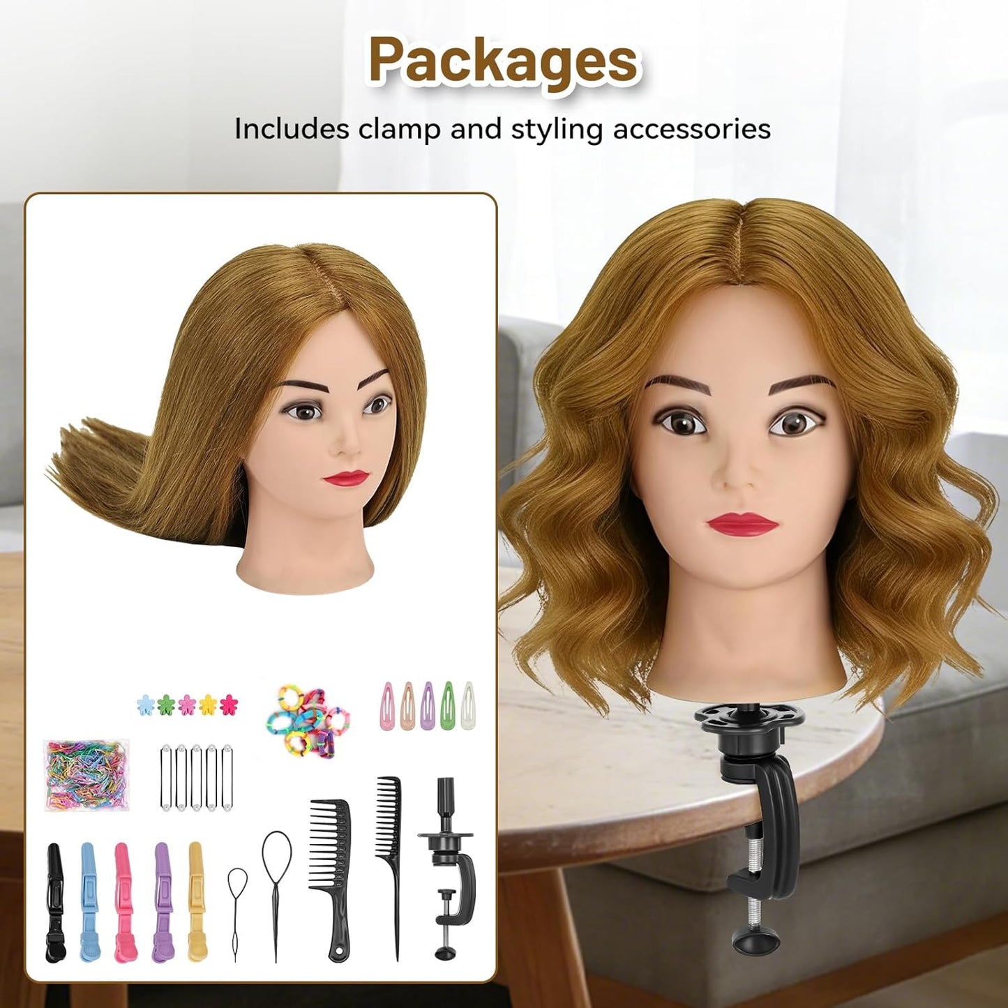 Mannequin Head - 90% Human Hair Styling Head for Cosmetology | 26"-28" Hairdressing Training Doll with Clamp & Styling Set