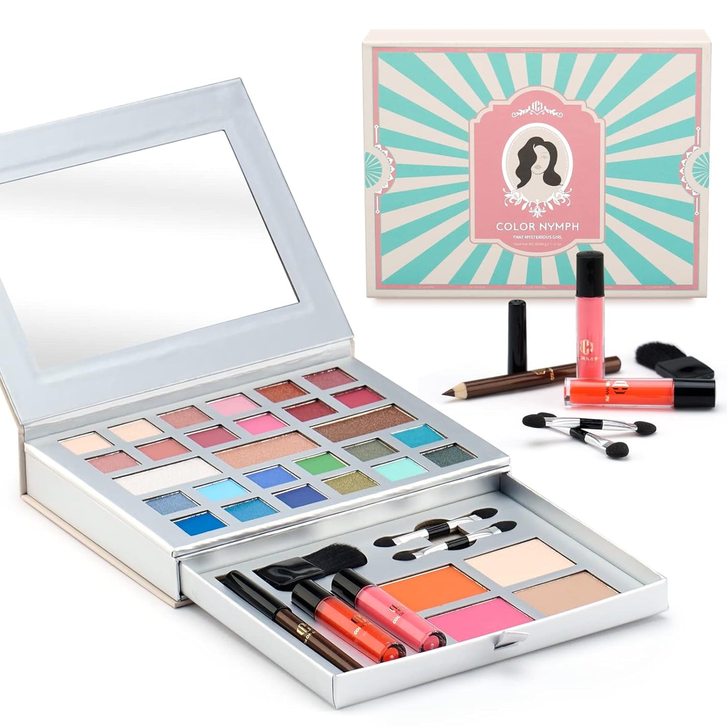All-in-One Makeup Kit - Travel-Friendly Palette with 24 Eyeshadows, Lip Glosses, Brushes & Mirror | Perfect for Women, Teens & Beginners