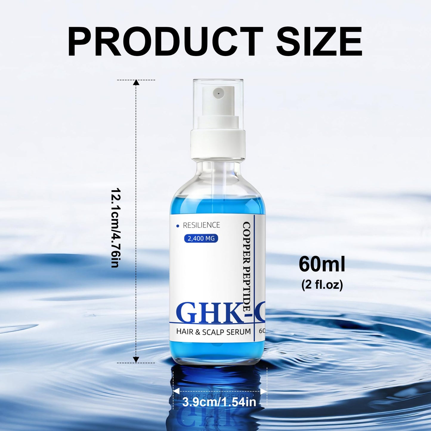 GHK-Cu Copper Peptide for Hair & Scalp Serum, Hair Growth Serum with Copper Tripeptide-1, Niacinamide, Panthenol, 2400mg Resilience Formula, Strengthens Hair & Scalp, Reduces Hairs Thinning, 60 mL