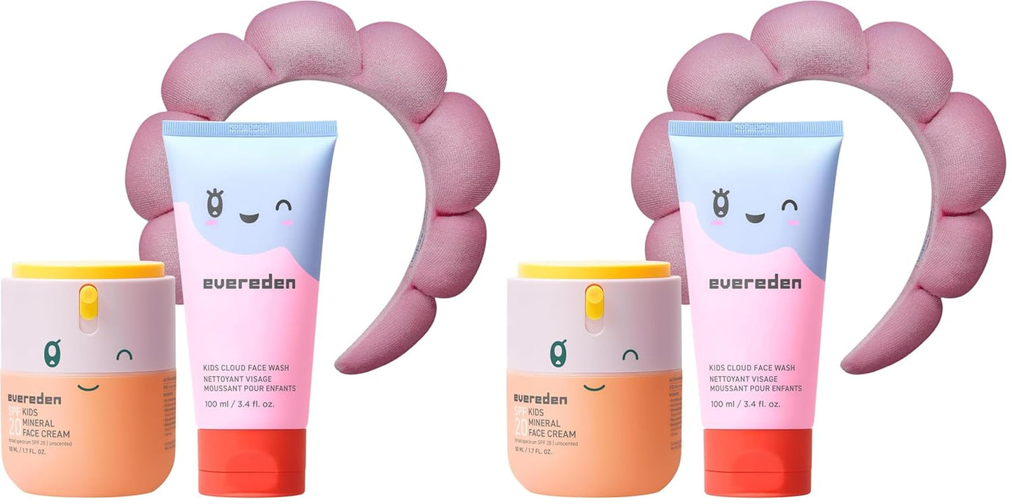 Evereden Kids Face Wash & SPF 20 Cream Set - Dermatologist-Tested Mineral Sunscreen with Zinc Oxide & Vitamin B5 | Gentle for Sensitive Skin, Ages 3+