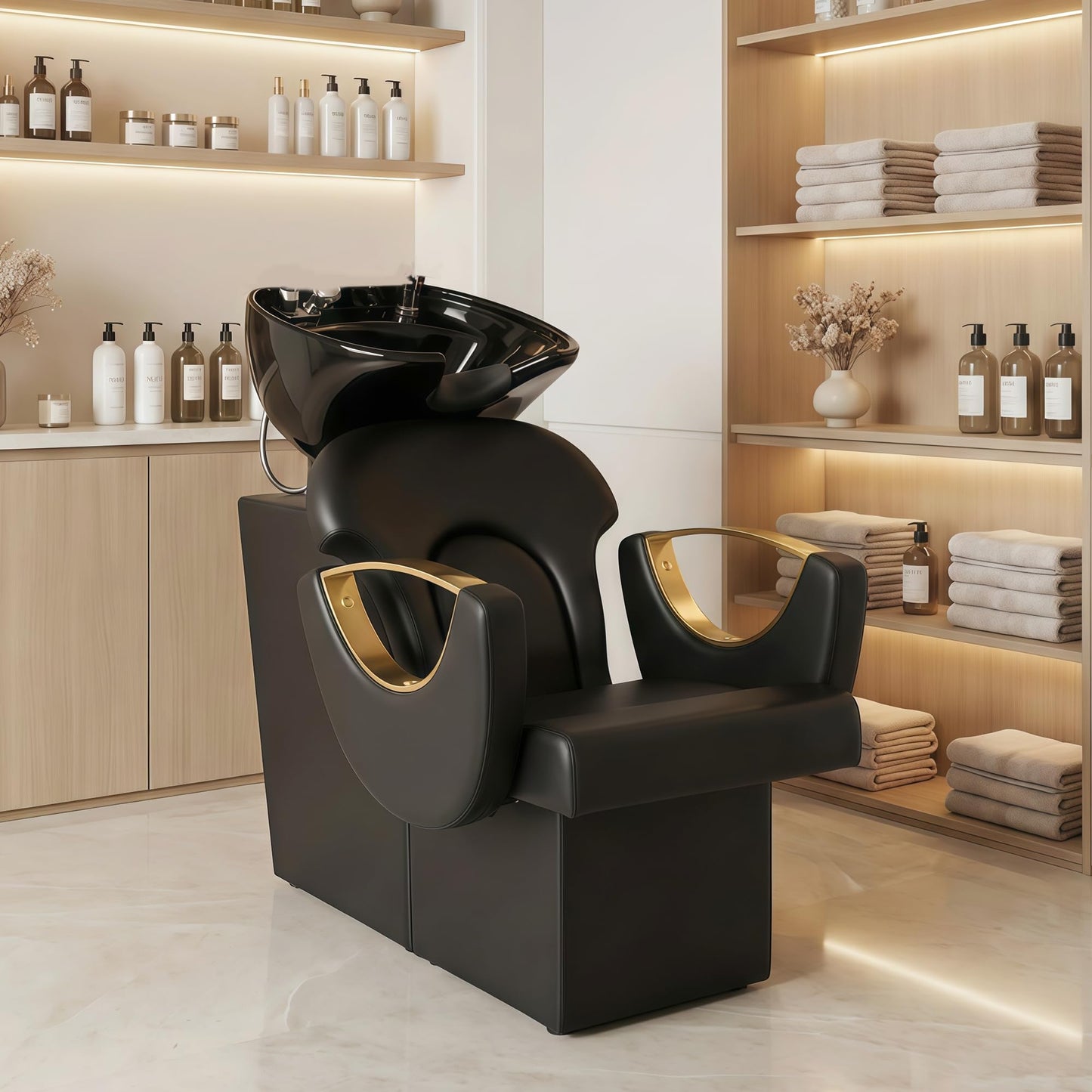 ROWIEP Backwash Shampoo Station Chair for Salon, Adjustable Porcelain Ceramic Hair Wash Bowl, Shampoo Bowl for Spa Beauty Hair Salon Home Equipment