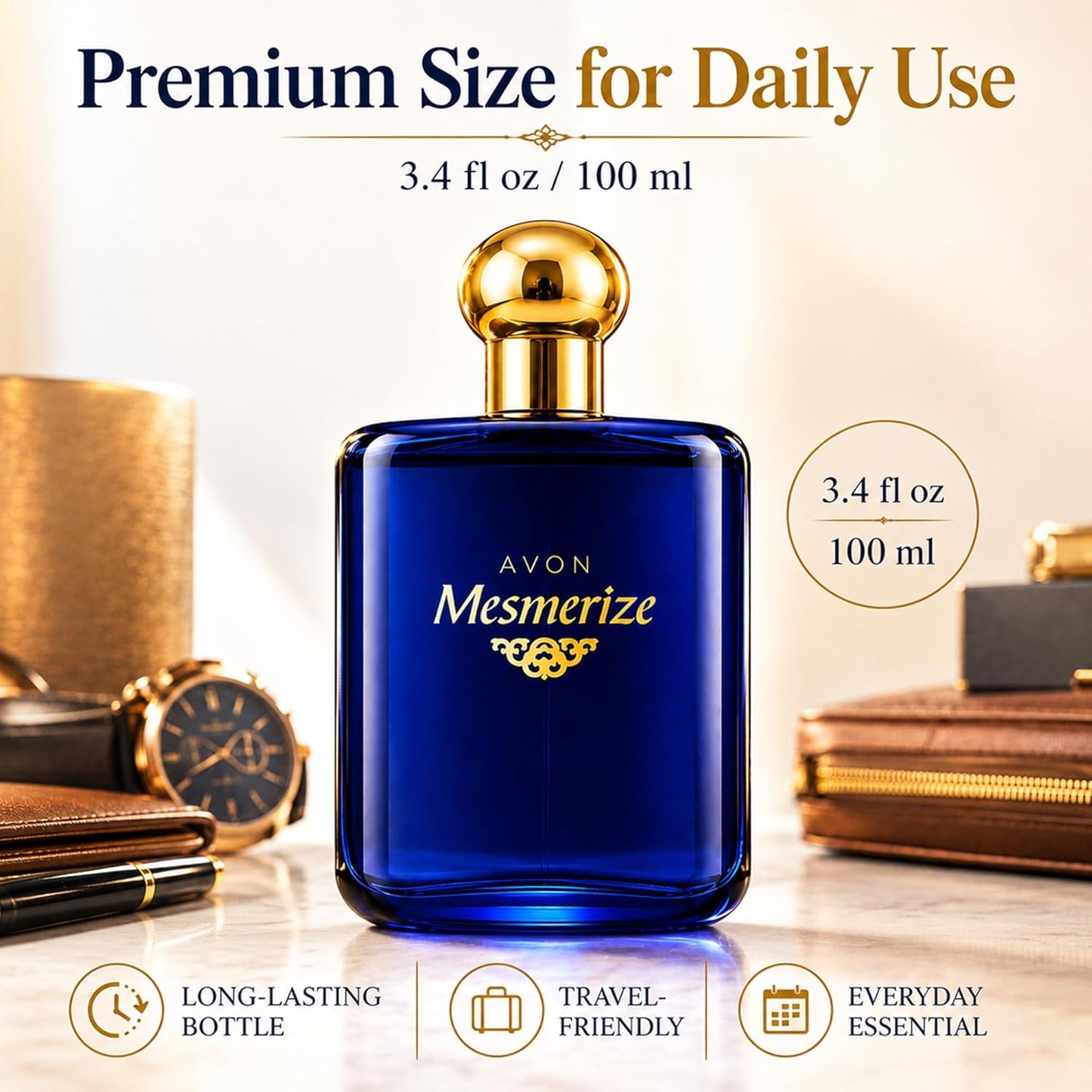 AVON Mesmerize Cologne Spray - Long-Lasting Men's Cologne with Sandalwood & Amber | 3.4 fl oz Travel Size