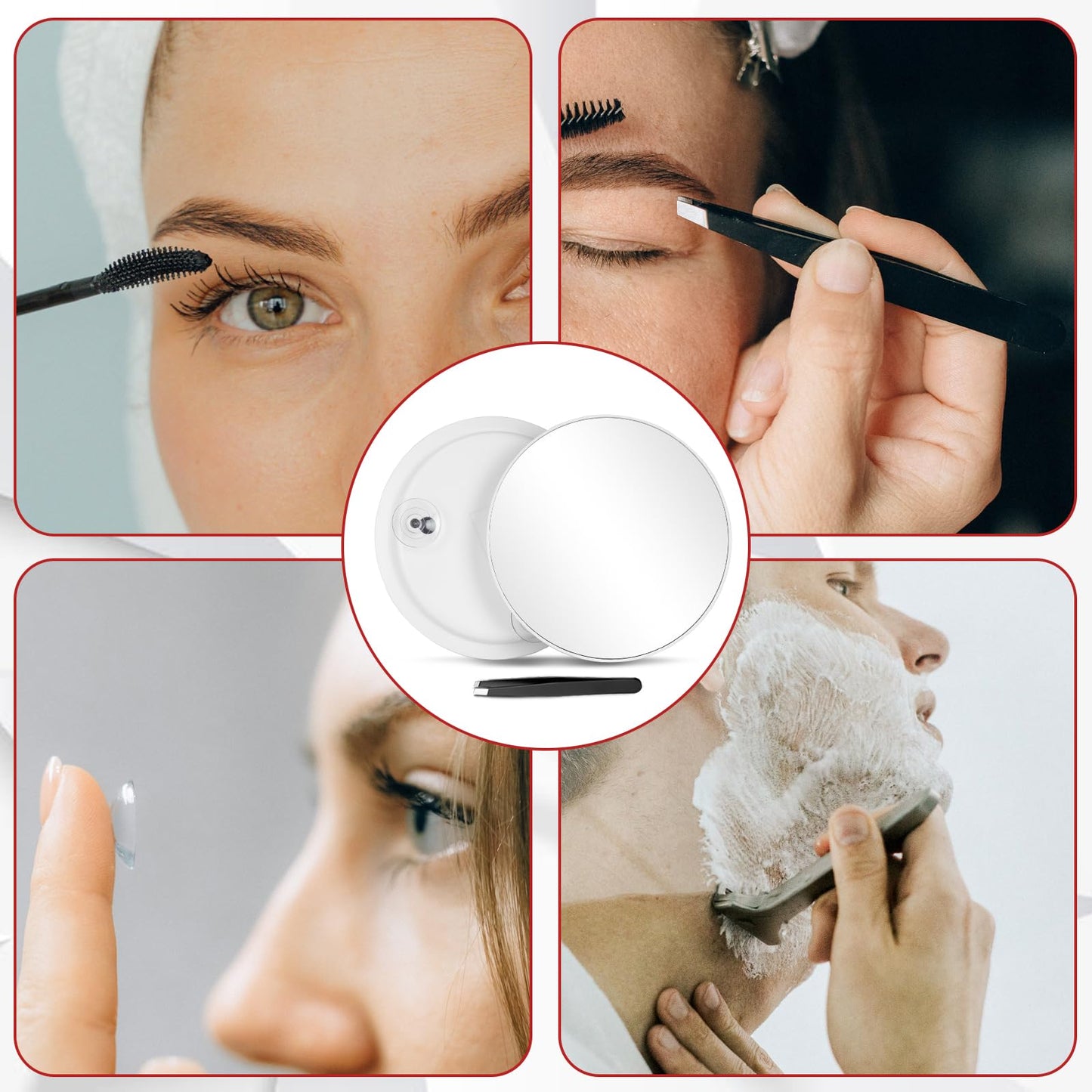 20X Magnifying Mirror and Tweezers Kit, 6 Inch Compact Size, 20X Magnification with 3 Suction Cups Wall Mounting, Portable Makeup Magnified Mirror for Women Men