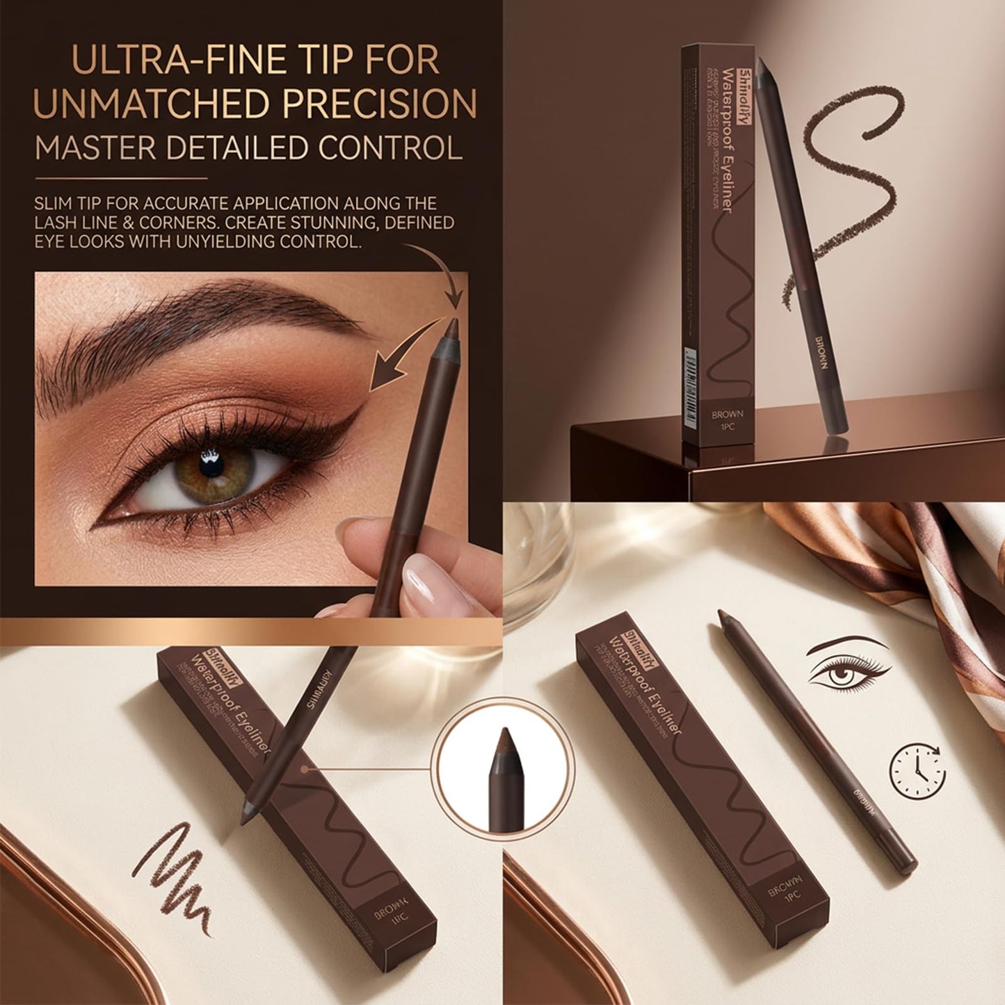 Shinalify Eyeliner, Long-Lasting & Waterproof, 2-in-1 Eyeshadow Liner Stick, Smooth Application for Natural Eye Makeup Look (Chocolate)