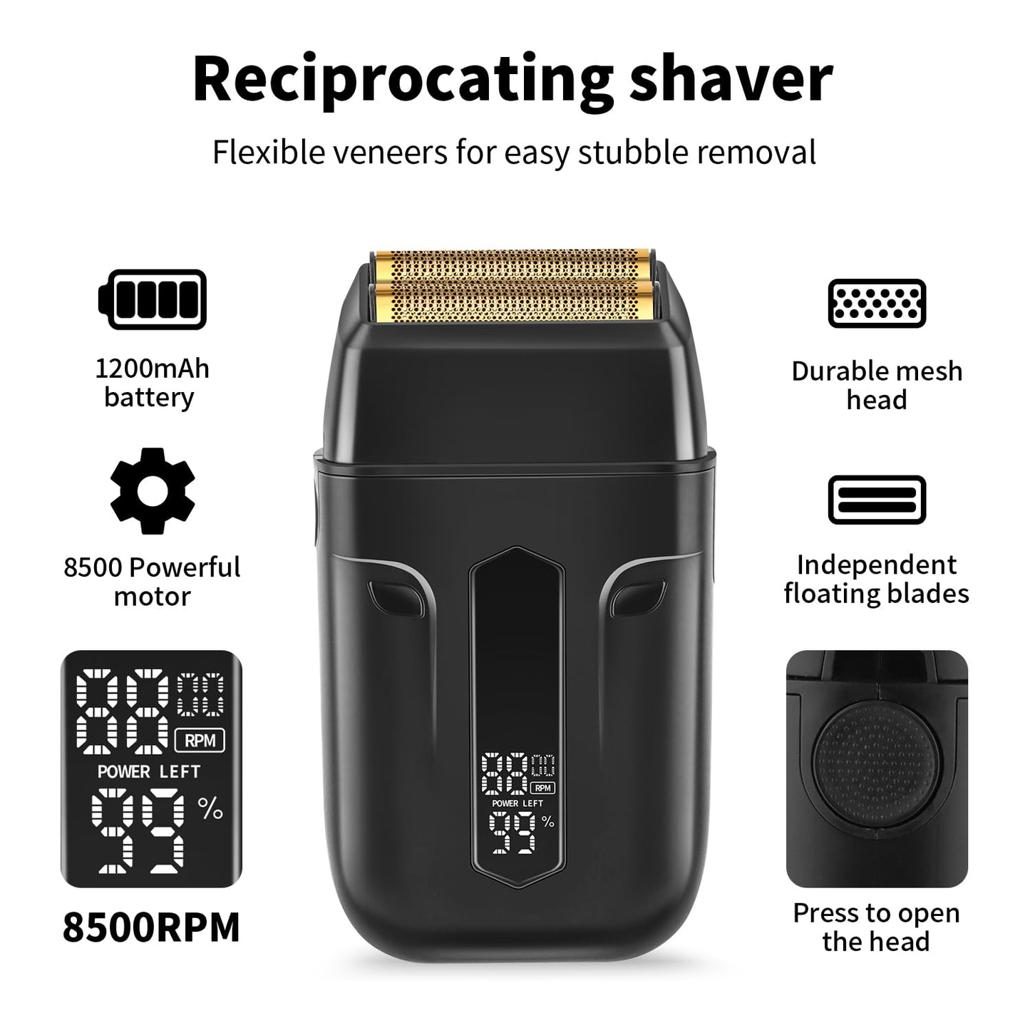HIENA PRO Professional Reciprocating Electric Shaver for Men, Cordless Beard Trimmer & Bald Head Precision Trimmer, Foil Shaving and Men's Facial Grooming Tool with LED, Gifts for Men