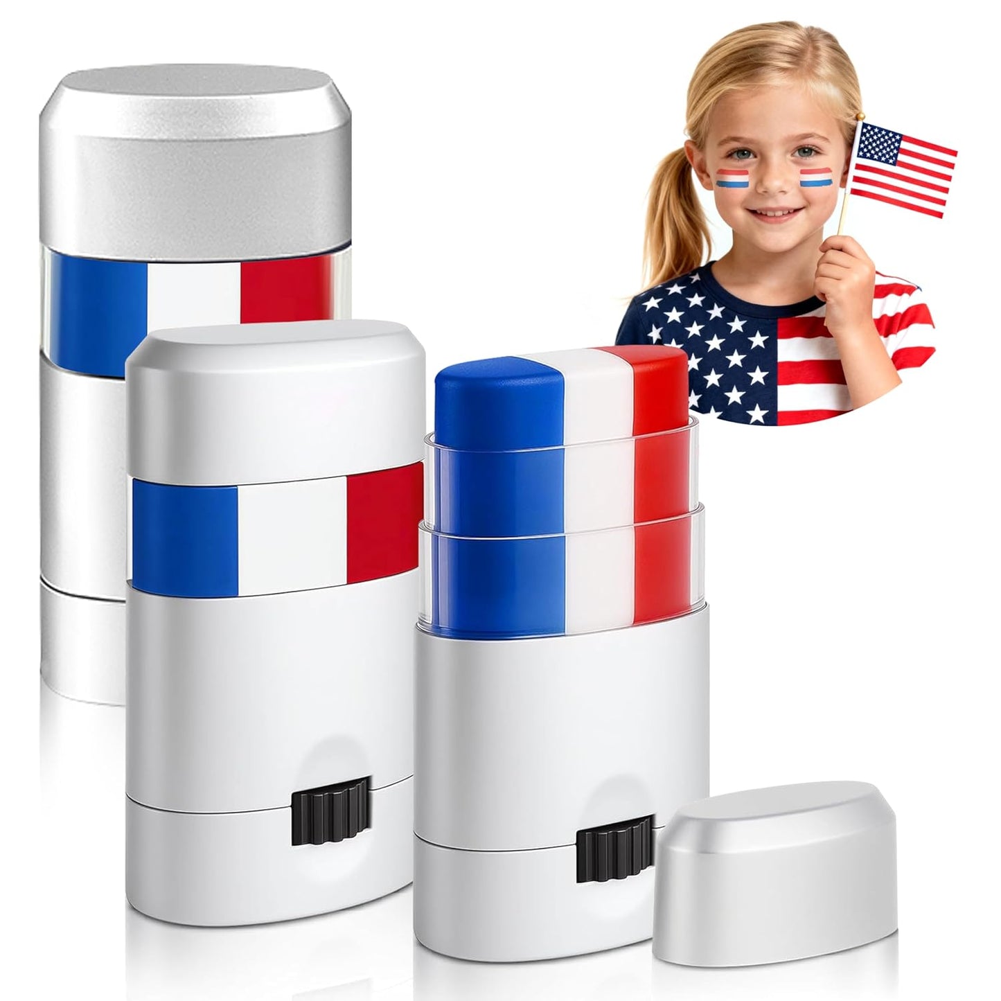 Patriotic USA Flag Face & Body Paint - Red, White & Blue Eye Black Stick for Game Day | 4th of July Accessories