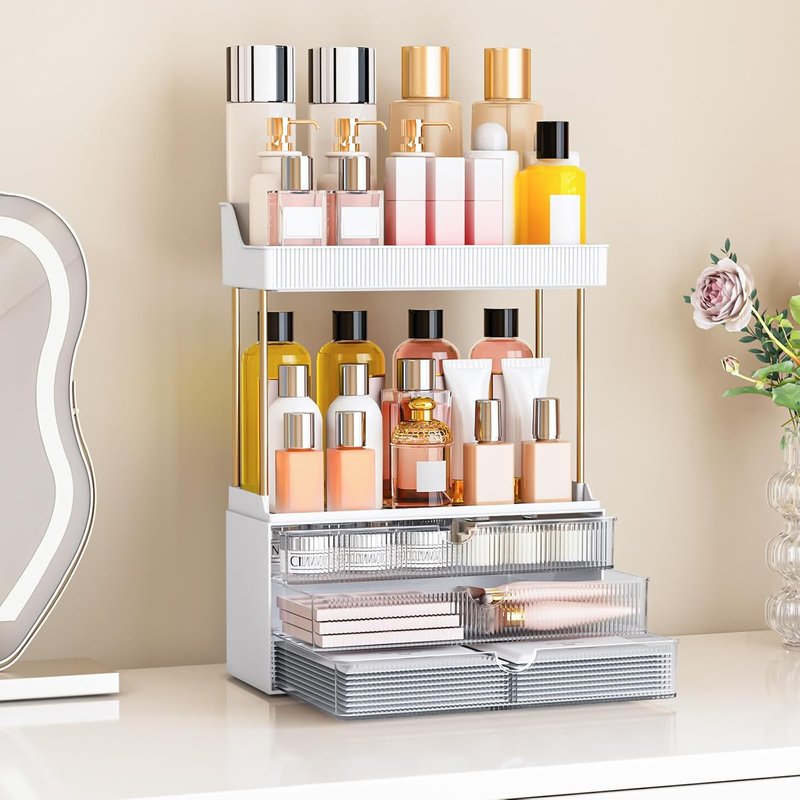 Bathroom Counter Organizer - 2 Pack Makeup Storage with 3 Drawers | Clear Cosmetic Drawer for Vanity & Dresser