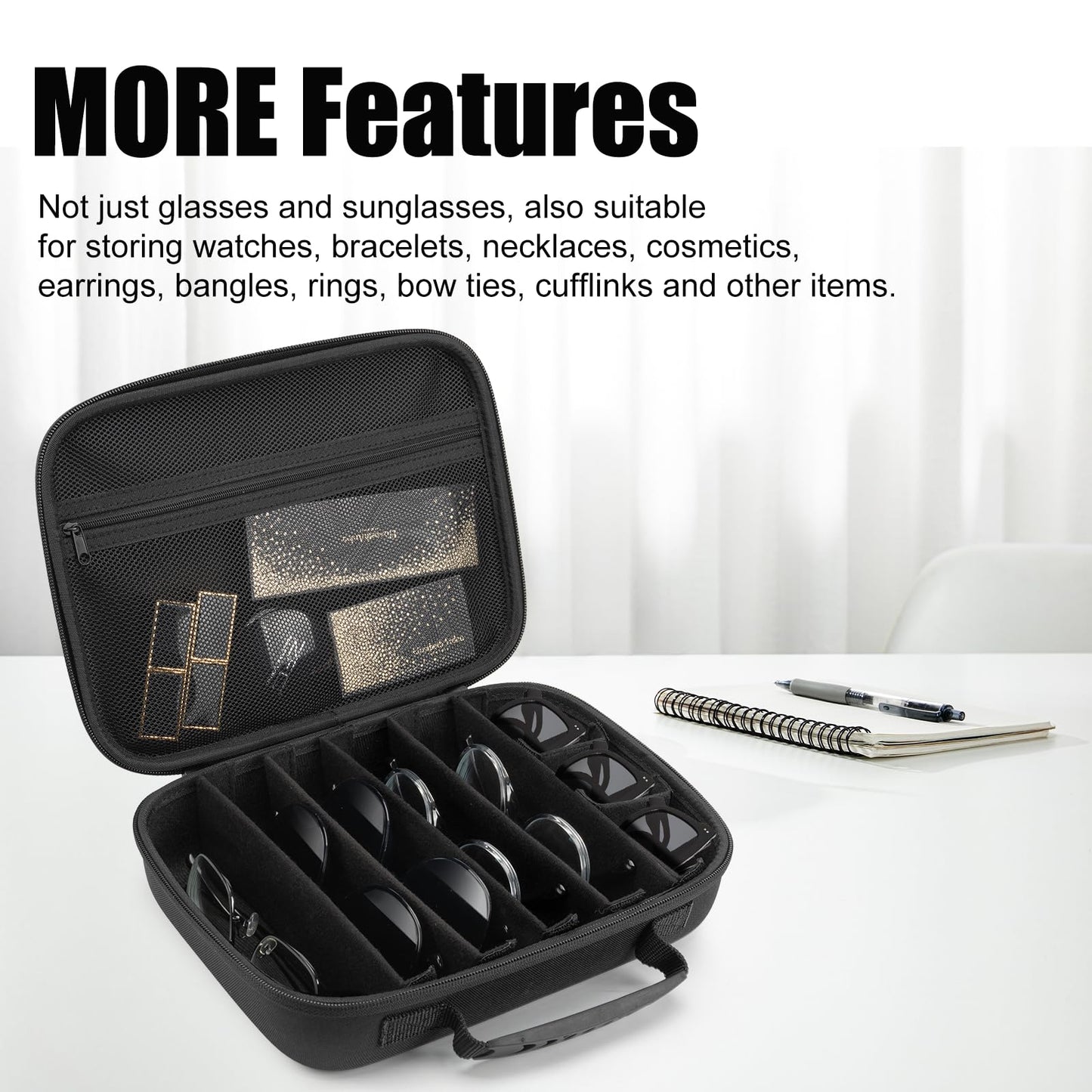 Travel Sunglasses Organizer Case Glasses Case Multiple Pairs Sunglass Eyeglasses Storage Portable Glasses Storage Box with Adjustable Slot Hard EVA Shell Sunglass Holder Organizer for Men Women