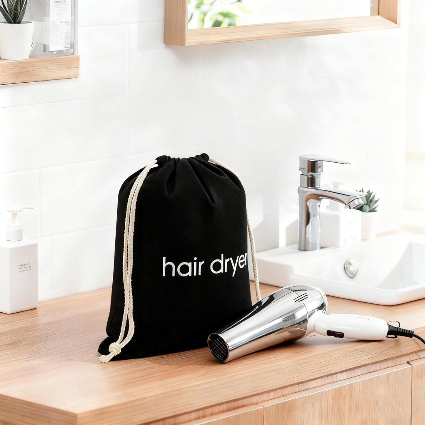 Hair Dryer Bag - Drawstring Travel Case for Blow Dryer | Dust Storage, Black