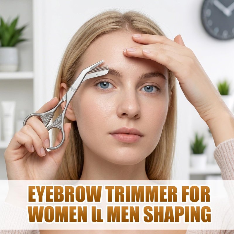 Eyebrow Trimming Scissors with Combs, Stainless Steel Eyebrow Scissors, Eyebrow Grooming Tools for Men and Women (Black)