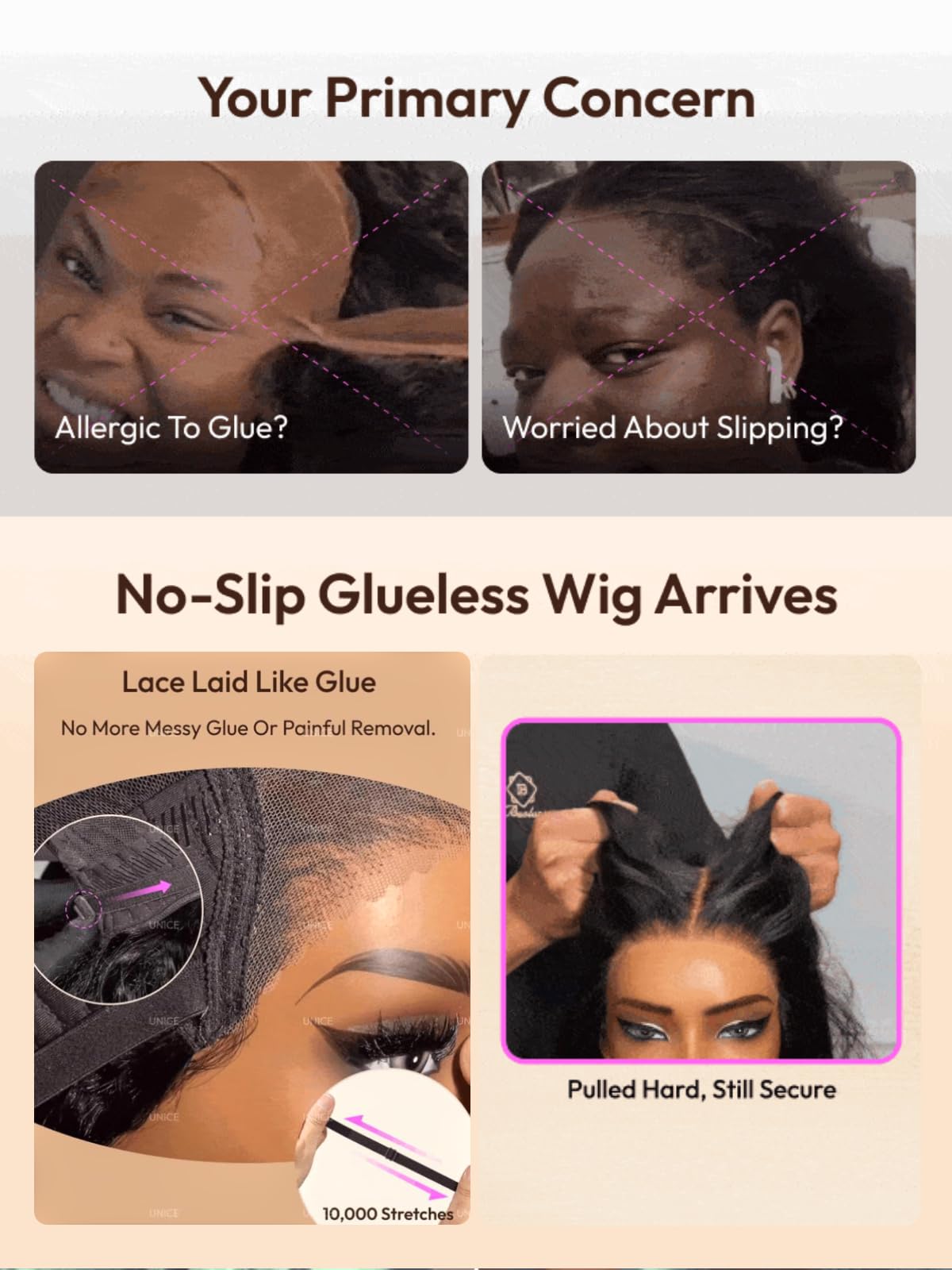 UNICE 10Inch Straight Bob Wig Human Hair, 7x5 Lace Front Glueless Wig, Pre-Plucked Pre-Cut Bleached Knots, 150% Density, Beginner Friendly Drawstring Wig, Secure Fit Put On and Go Natural Hairline