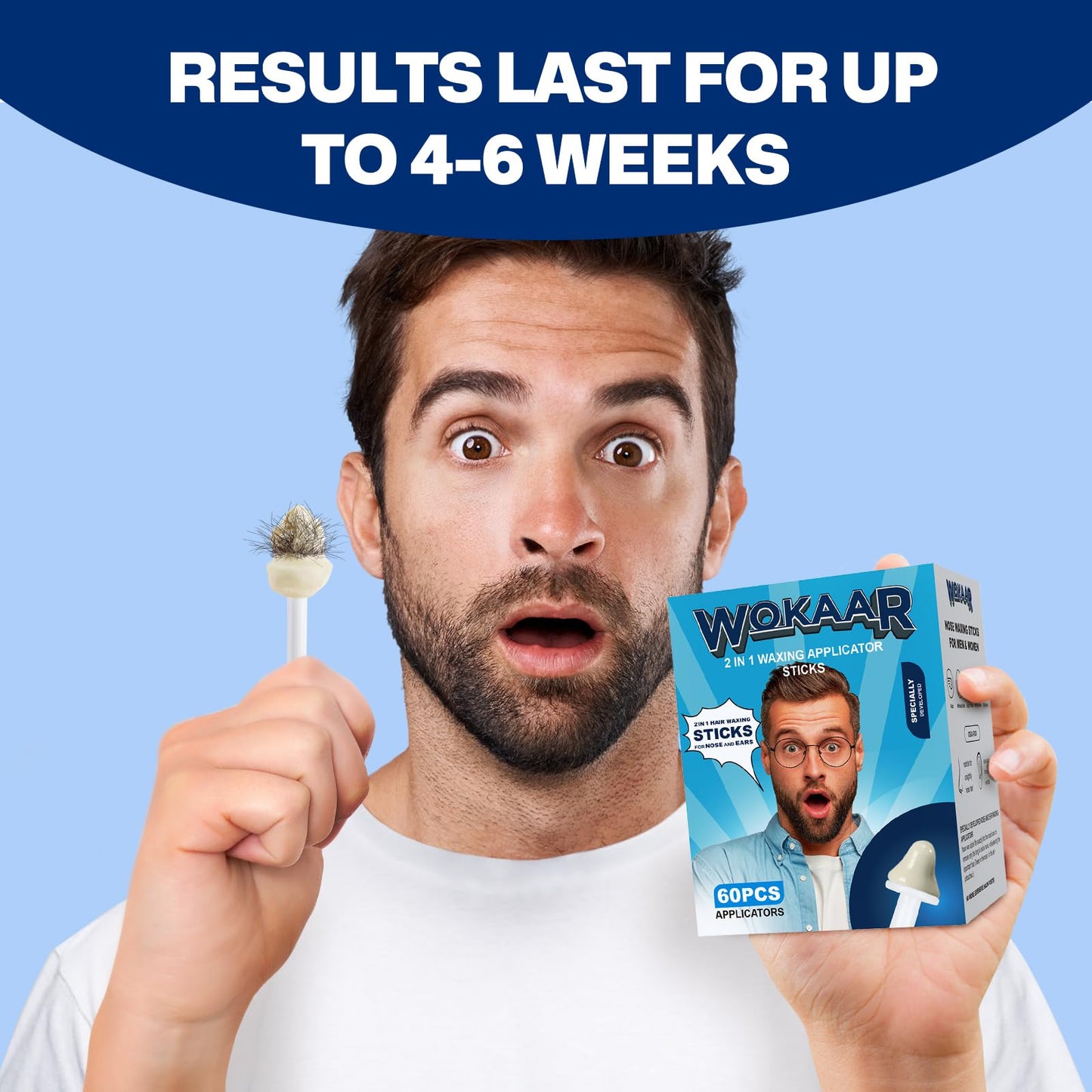 Wokaar Nose & Ear Waxing Sticks–Professional Nasal Hair Removal 60 Precision Applicators for Pain-Free Waxing at Home. Say Goodbye to Plucking! (Wax refills & wipes sold separately.)