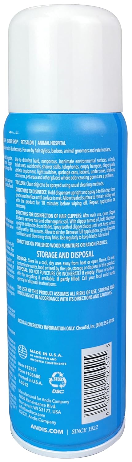 Andis Cool Care Plus 5-in-1 Clipper Blade Spray - Professional Grooming Tool for Easy Cleaning, Cooling & Disinfecting | 6 Oz - Blue